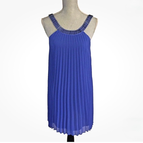 Laundry by Shelli Segal Dazzling Blue Pleated Halter Dress, Size 6 (NWT) - Picture 3 of 6